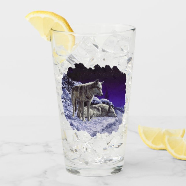 Grått-Varger i Winter Snö på natten Glaskopp (Framsida Ice)