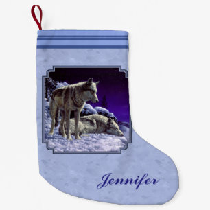 Grått-Varger i Winter Snö på natten Liten Julstrumpa