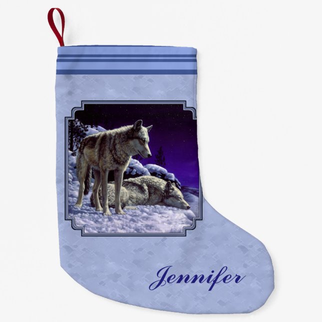 Grått-Varger i Winter Snö på natten Liten Julstrumpa (Framsidan)