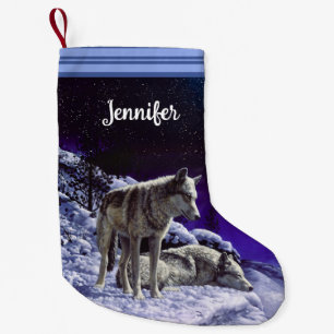 Grått-Varger i Winter Snö på natten Liten Julstrumpa