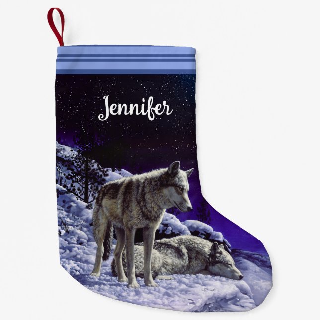 Grått-Varger i Winter Snö på natten Liten Julstrumpa (Framsidan)