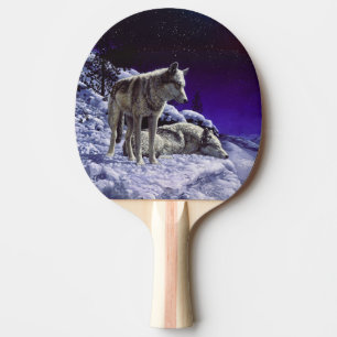 Grått-Varger i Winter Snö på natten Pingisracket