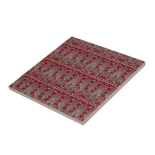 Grått Victorian dekorative mönster maroon Kakelplatta