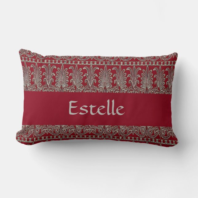 Grått Victorian dekorative mönster maroon Lumbarkudde (Framsida)