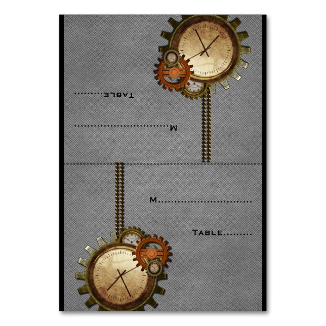 Grått Vintage Clock Bröllop Place Card Bordsnummer (Framsidan)