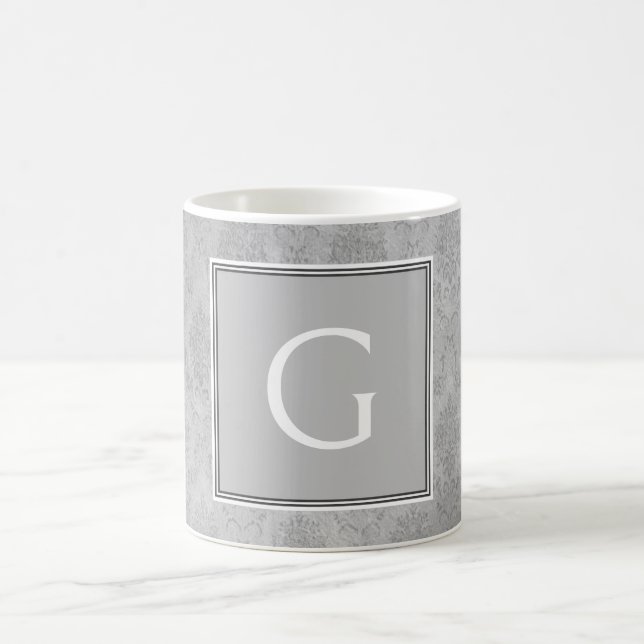 Grått Vintage Damask Monogram Mugg (Center)