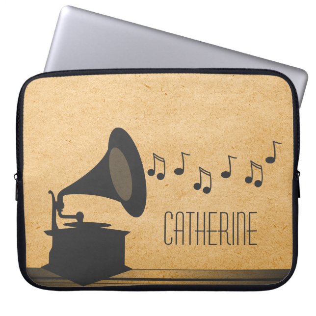 Grått Vintage Gramophone Laptop sleeve (Framsidan)