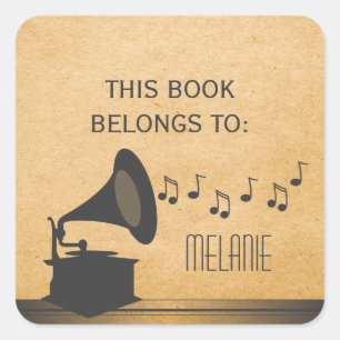 Grått Vintage Gramophone Stickers Fyrkantigt Klistermärke
