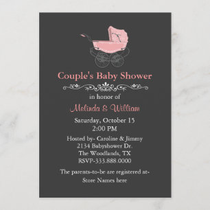 Grått Vintage Stil Couple's Baby Shower Inbjudningar