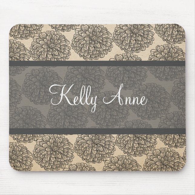 Grått Vintage Zinnia Mousepad Musmatta (Framsidan)