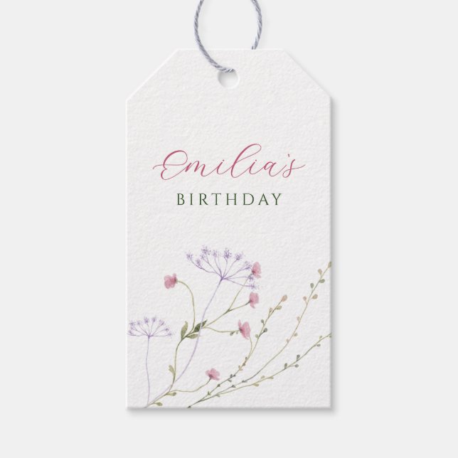 Grått-vit bukblommor, vattenfärg presentetikett (Framsidan)