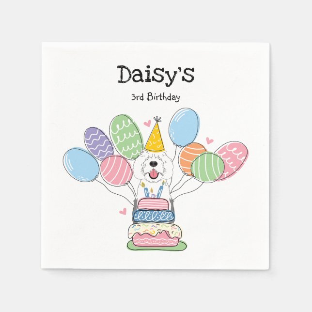 Grått & vit Födelsedagsfest av fåradoodle Papper Pappersservett (Framsidan)