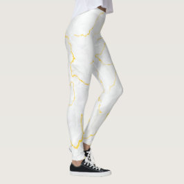 Grått, vit guld-folie, marmor mönster leggings