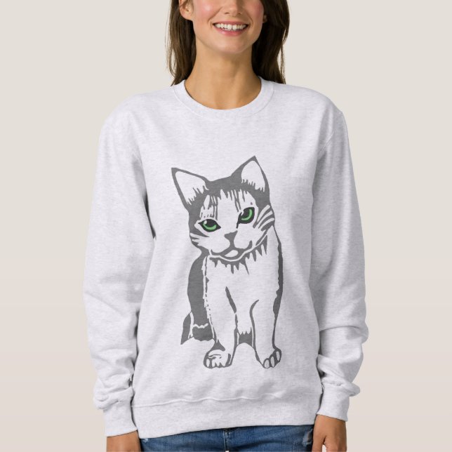 Grått Vit katt med Jade Ögon Kvinnors sötskjorta T-shirt (Framsida)