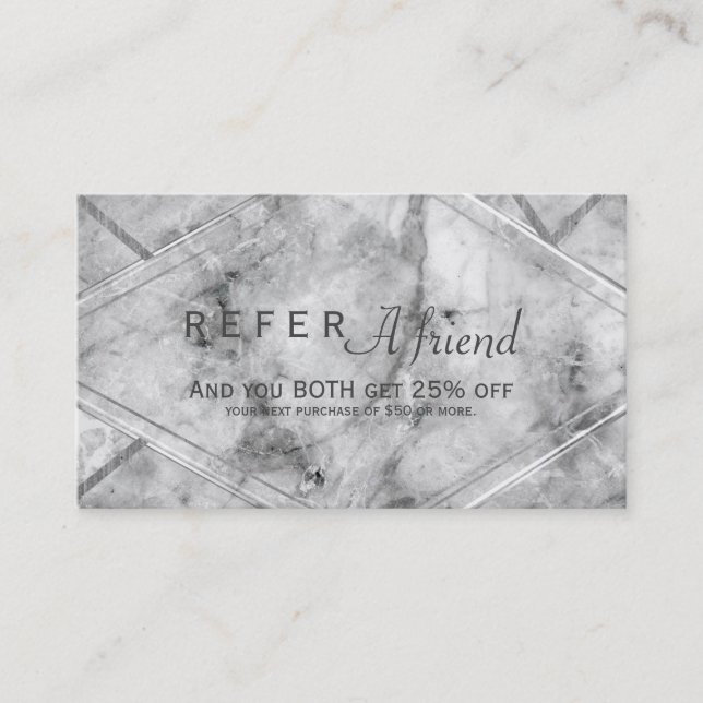 Grått & vit marble REFER A FRIEND Client Card Rabattkort (Framsida)