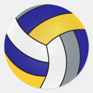 Grått, vit, Mörk blått och Gult Volleyball Runt Klistermärke