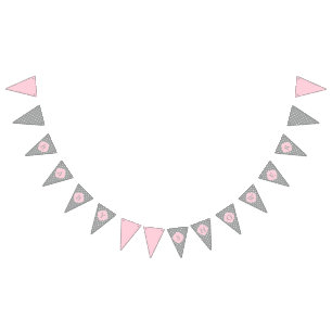 Grått, vit och pastelliserad Rosa Polka-dopningssk Vimplar