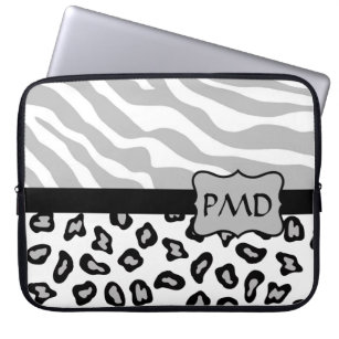 Grått, vit och svart Zebra och Cheetah Skin-Anpass Laptop Sleeve