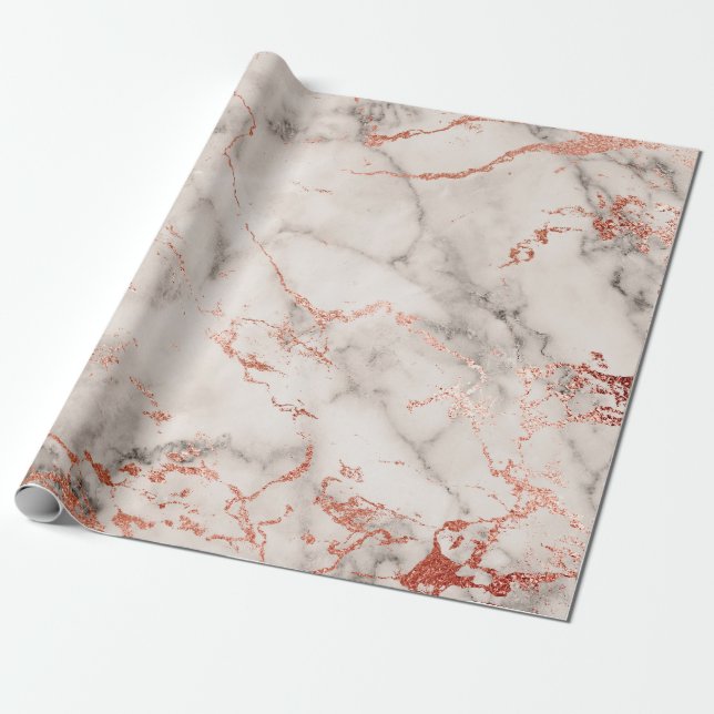 Grått Vit ros Guld Rosa Marble Stone-borstar Presentpapper (Utrullad)