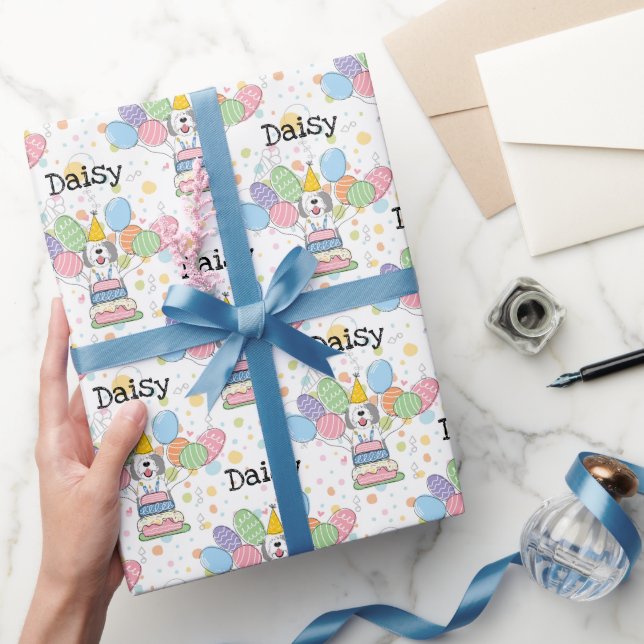 Grått & Vit Sheepadoodle Hund Birthday Presentpapper (Gifting)