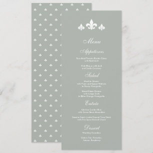Grått   Vita Fleur-de-lis Bröllop Menu-kort Meny
