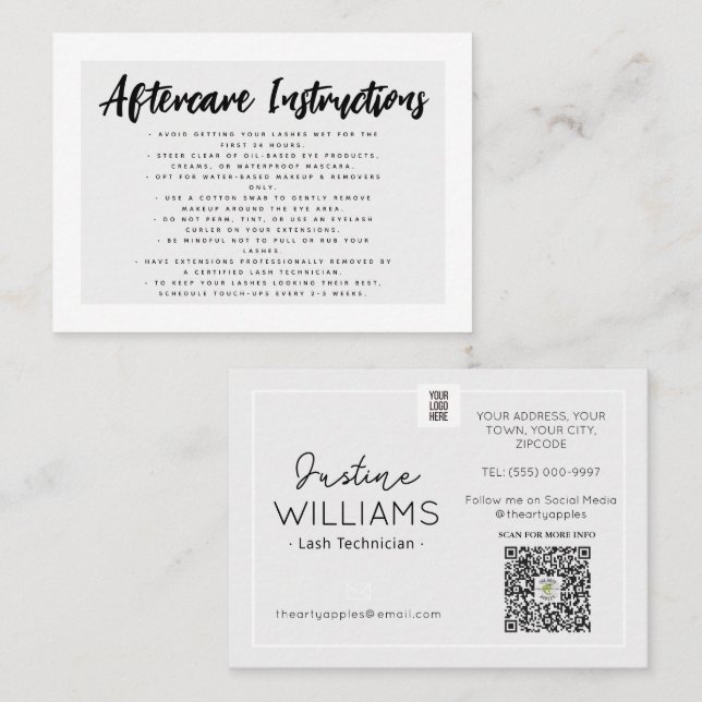 grått- vita ögonfransar Eyelash Extensions eftervå Visitkort (Fram/baksida)