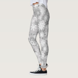 Grått-vita snöflingor mönster-baljväxter jul leggings