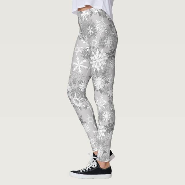 Grått-vita snöflingor mönster-baljväxter jul leggings (Vänster)