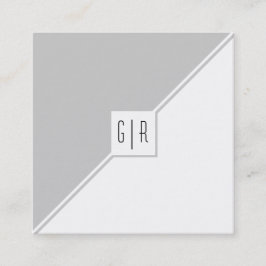 Grått, vita trianglar och modernt monogram fyrkantigt visitkort