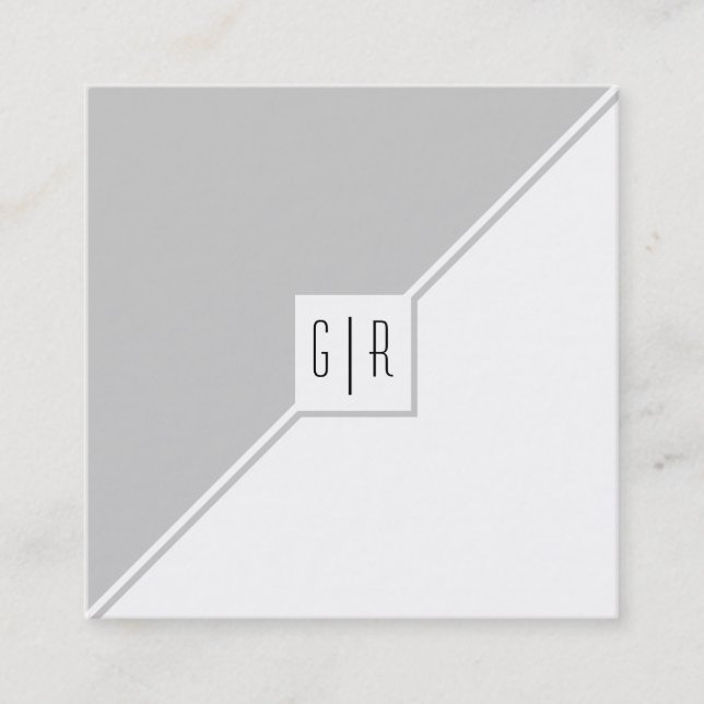 Grått, vita trianglar och modernt monogram fyrkantigt visitkort (Framsida)