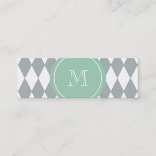 Grått vitHarlequinmönster, grön Monogram för M Mini Visitkort
