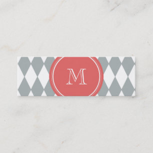 Grått vitHarlequinmönster, korallMonogram Mini Visitkort