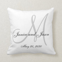Grått vitMonogrambröllop Kudde