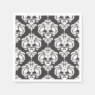 Grått & Vitt Damask Chic Mönster Elegant Fest Pappersservett