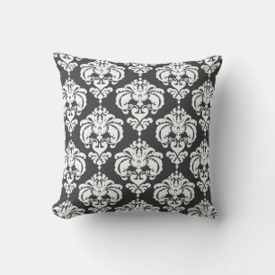 Grått & Vitt Damask Modern Elegant Mönster Kudde