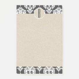 Grått Vitt Glam Damask Kraft Monogram Initialt Post-it Block