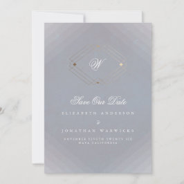 grått, vitt klassiskt deco guld monogram-foto spara datumet