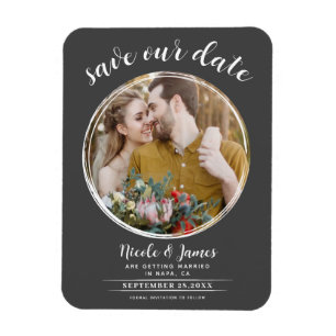 Grått & Vitt Modern Rund Foto Save the Date Magnet