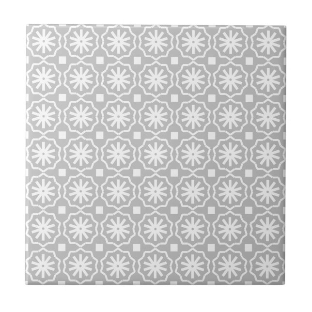 Grått Vitt modernt geometriskt blommönster Kakelplatta (Framsidan)