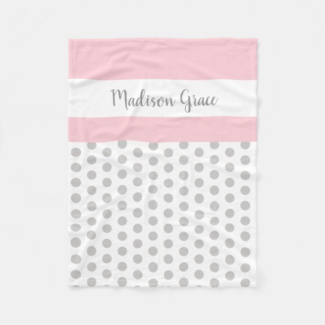 grått/vitt polka dots med rosa/vitt. personlig fleecefilt (Framsidan)