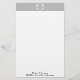 Grått Vitvete Laurel Utandning Monogram Brevpapper