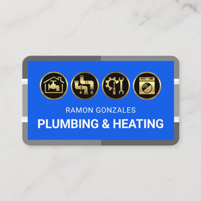 Grått VVS-rör Ram Guld Handyman Verktyg Visitkort (Framsida)