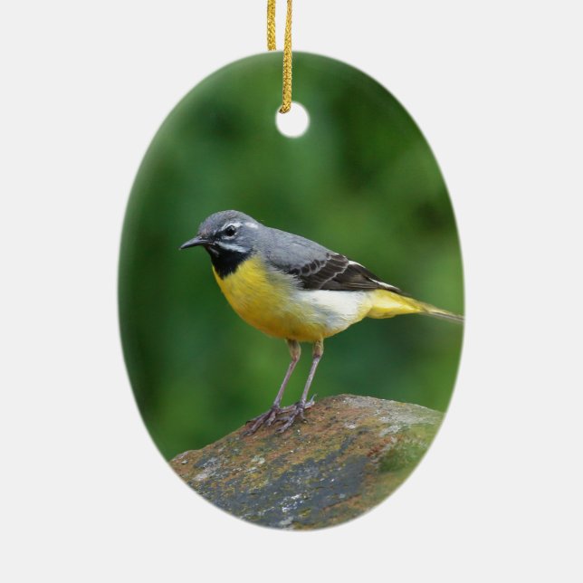 Grått Wagtail-fågel Julgransprydnad Keramik (Baksidan)