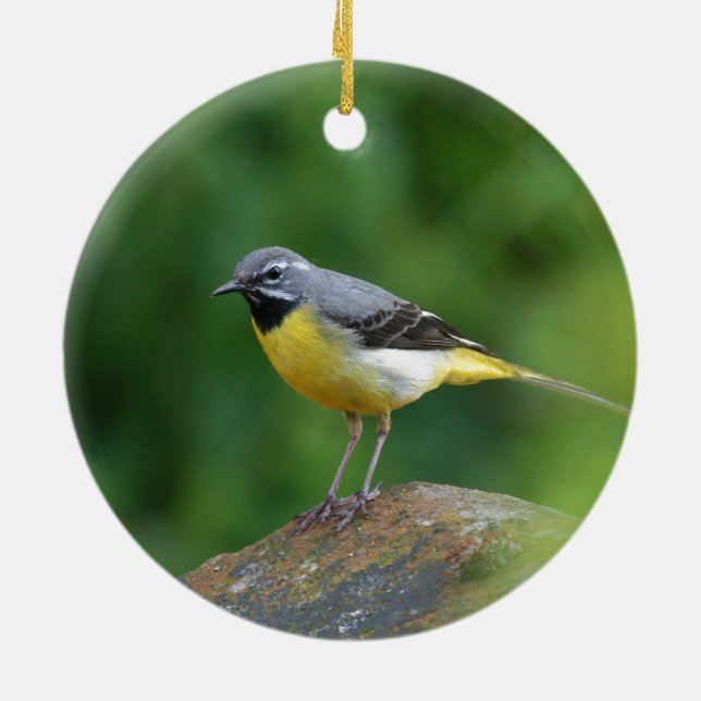 Grått Wagtail-fågel Julgransprydnad Keramik (Baksidan)
