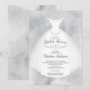 Grått Watercolor Bride Gown Möhippa Inbjudningar