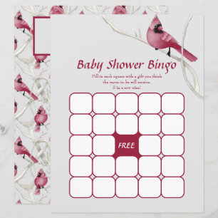 Grått Watercolor Cardinal Baby Shower Bingo Game