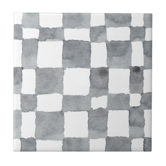 Grått Watercolor Checks Ceramic Tile Kakelplatta