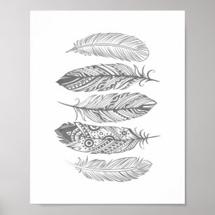 Grått Watercolor Feather Tribal Print Poster
