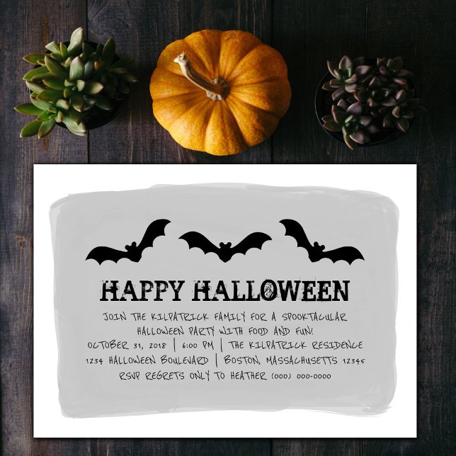 Grått Watercolor Fladdermus Halloween fest Inbjuda Inbjudningar (Gray Watercolor Bats Halloween Party Invite)