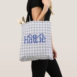 Grått Watercolor Gingham Personlig Tote Bag Tygkasse